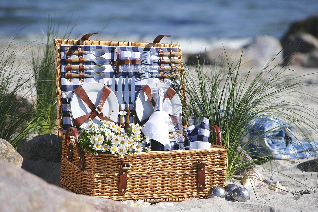 Picnic basket by the sea