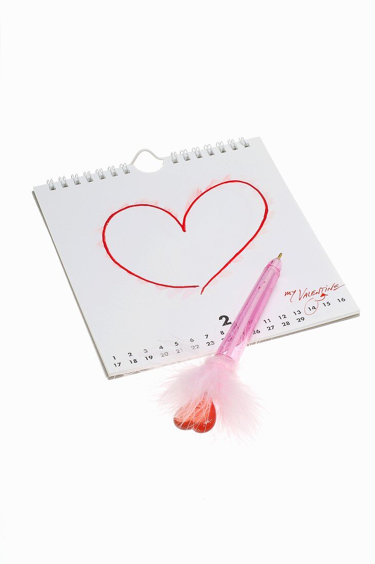 Valentine's Day: heart drawn on a calendar