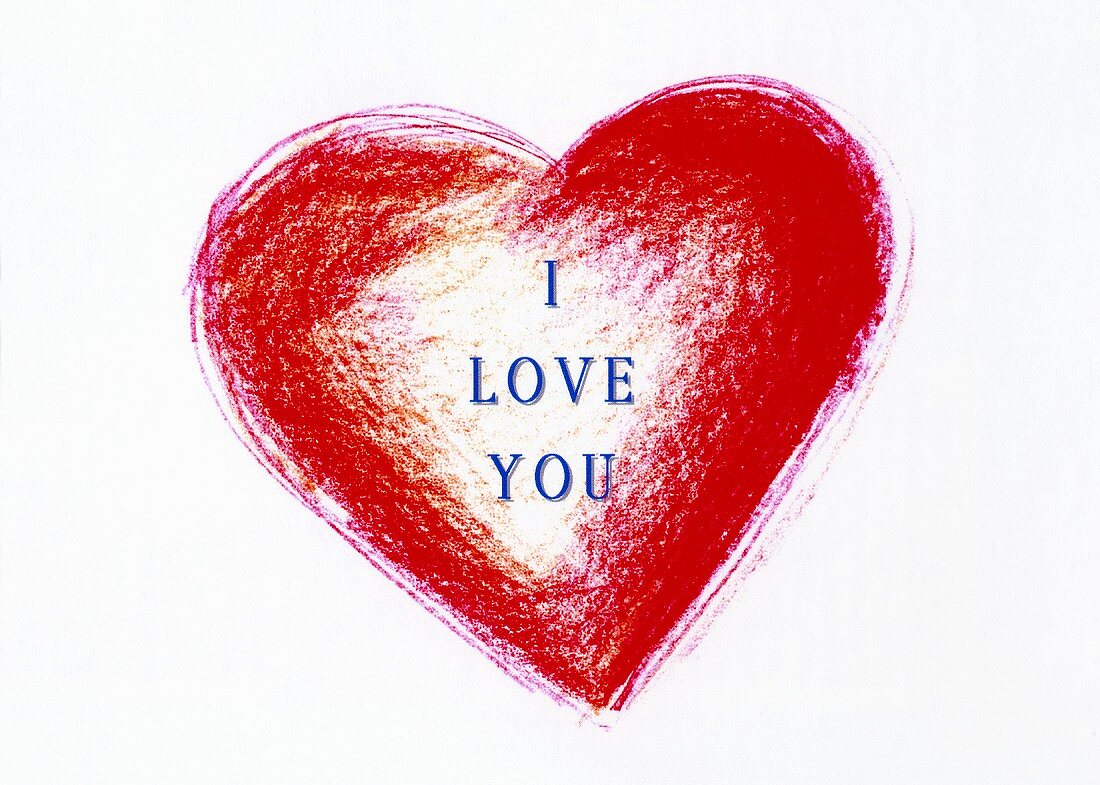 Red heart with the words, 'I love you' (print)