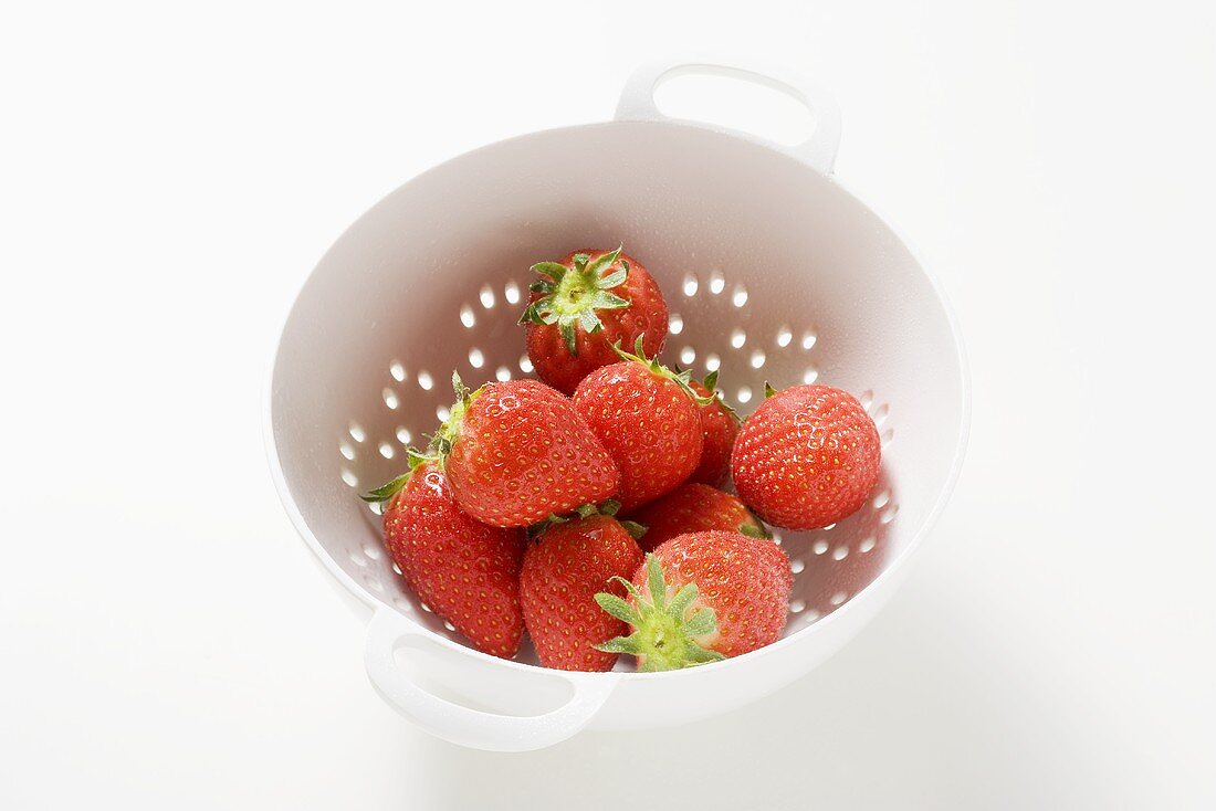 Strawberries in colander