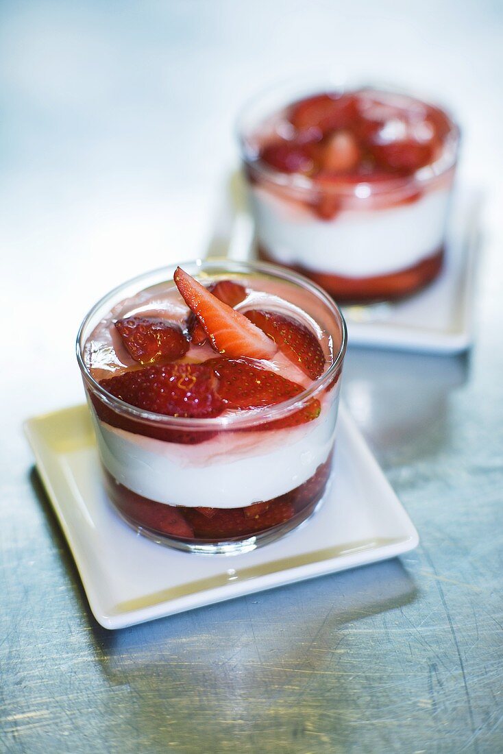 Layered strawberry and cream dessert