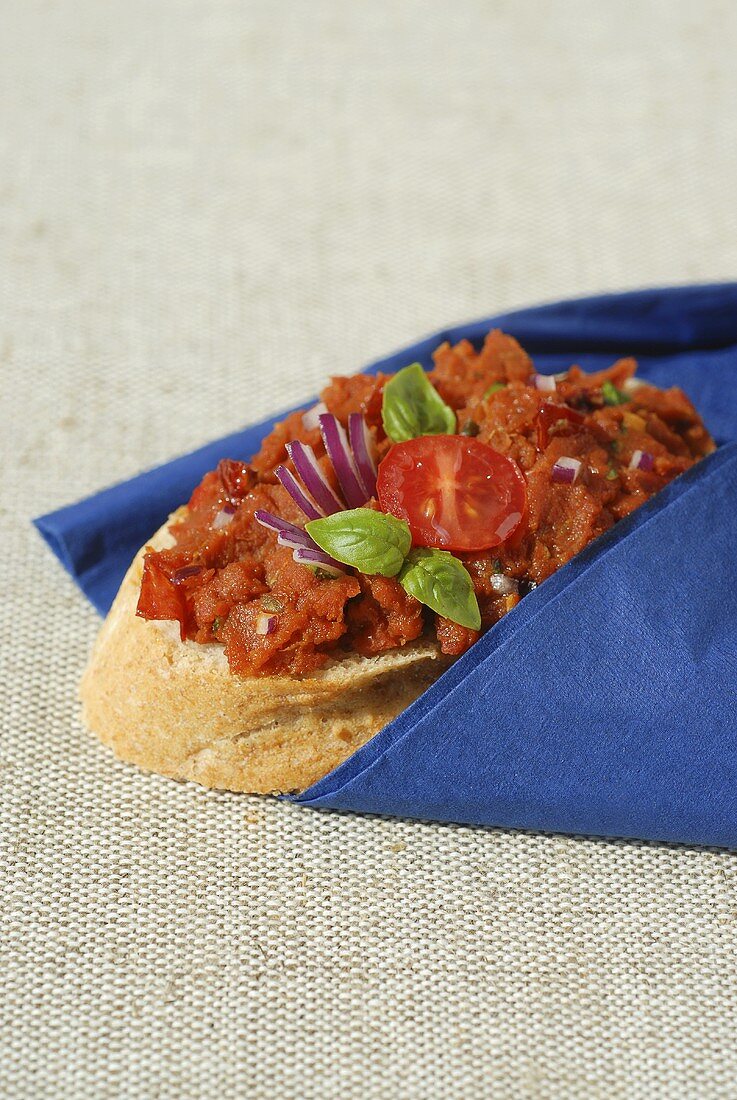 Baguette with tomato spread
