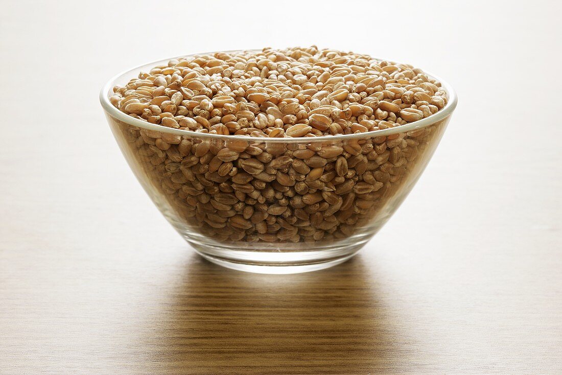 Grains of wheat in a glass bowl