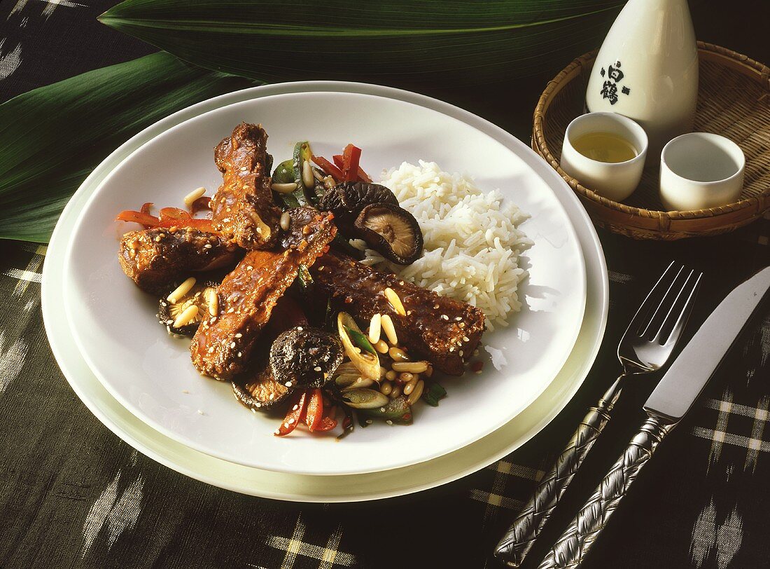 Roasted Cutlet with Shiitake Mushrooms & Rice