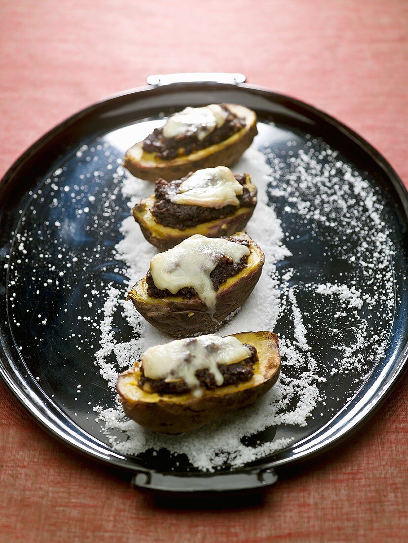 Stuffed sweet potatoes on salt