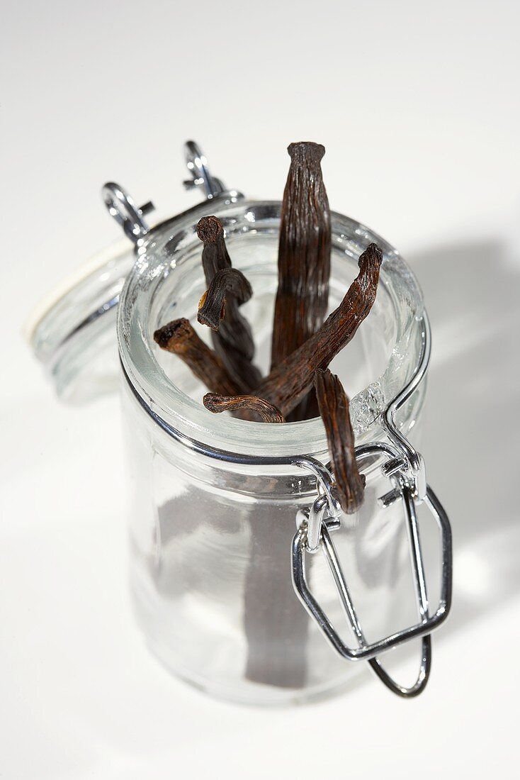 Vanilla pods in a jar