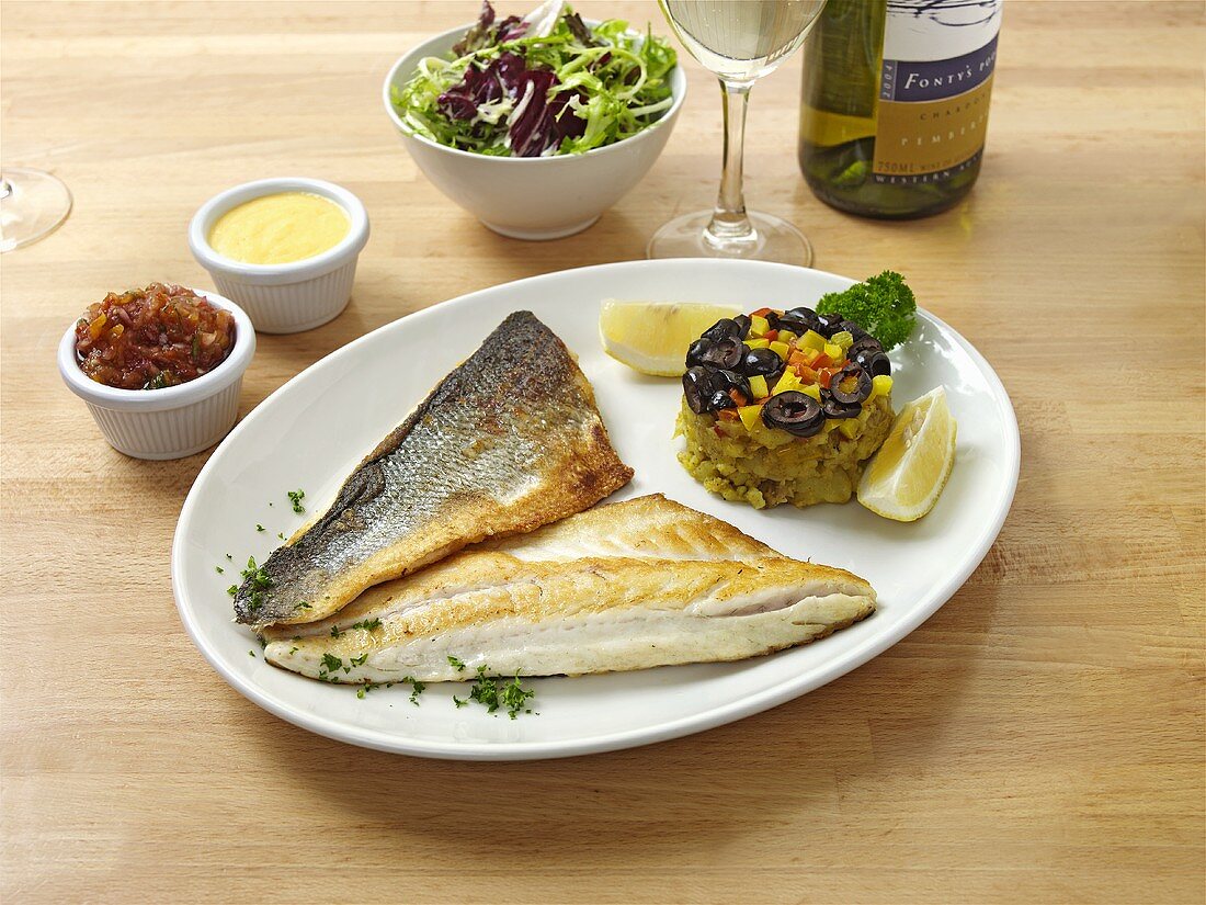 Grilled sea bass with tapenade