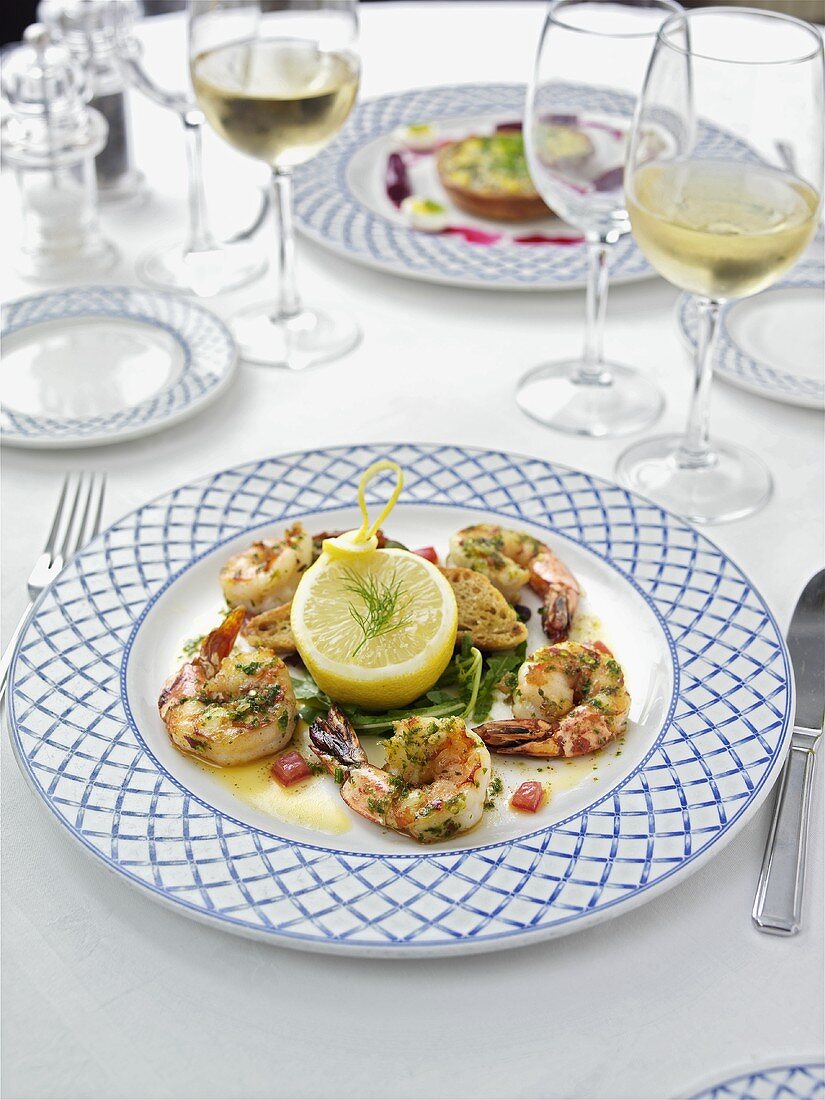 Seared king prawns with garlic and chilli butter
