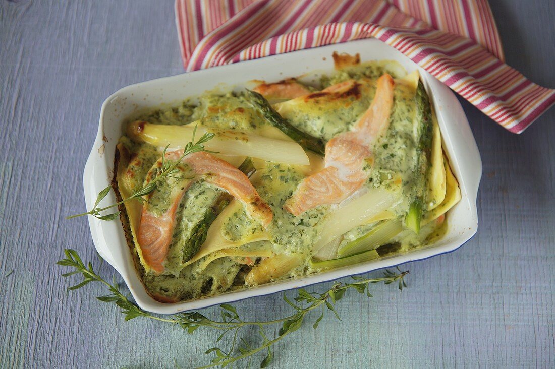 Asparagus and salmon lasagne