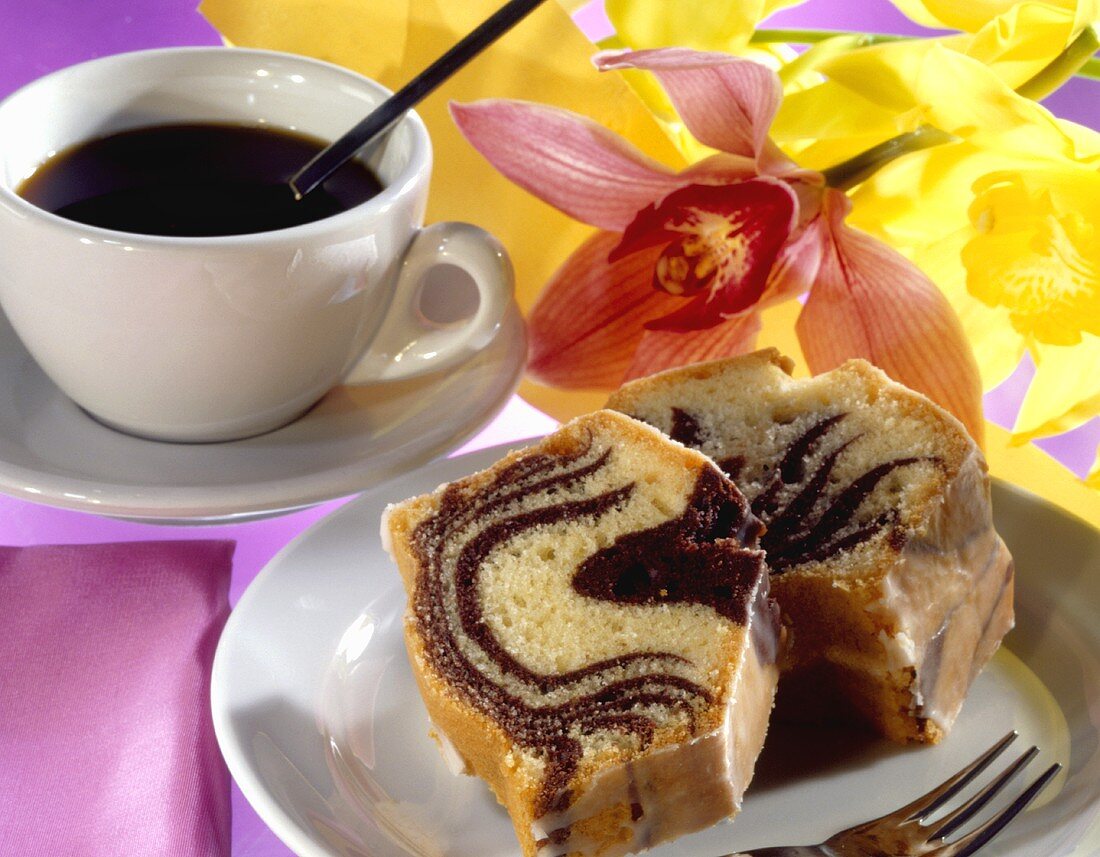 Marble cake and a cup of coffee