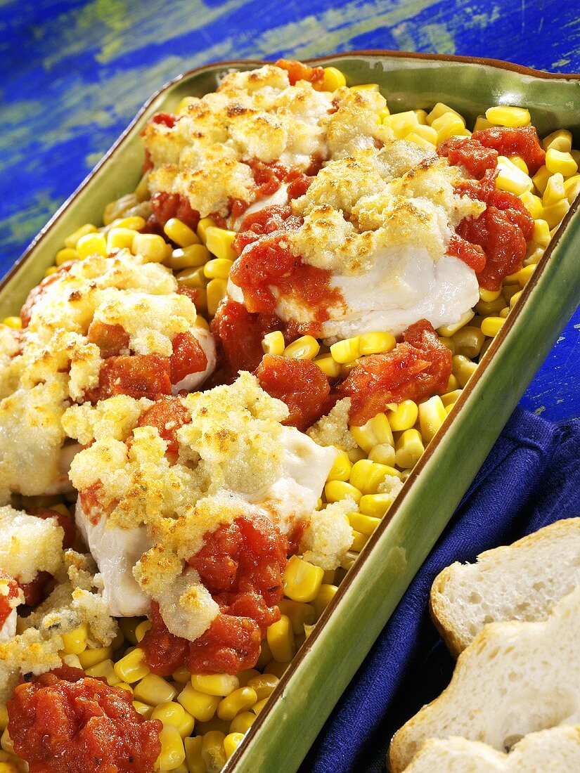 Chicken breast with sweetcorn and gratin topping