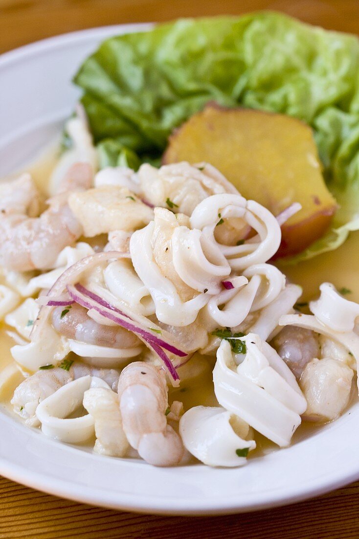 Seafood ceviche and sweet potato