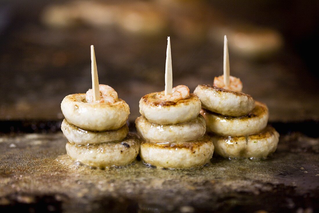 Fried mushrooms with garlic and prawns