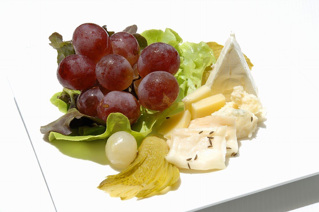 Cheese platter with grapes