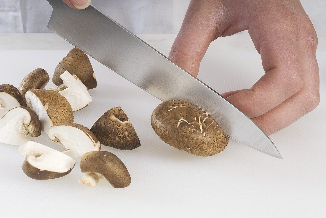 Cutting up mushrooms