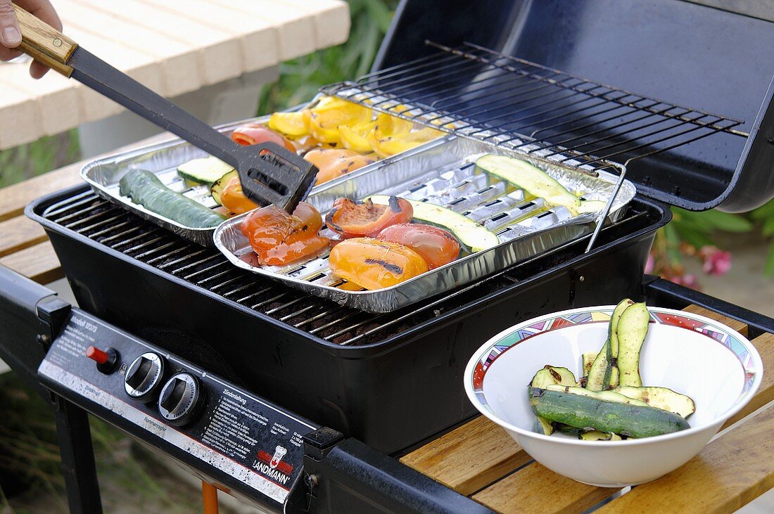 Vegetables on a gas barbecue