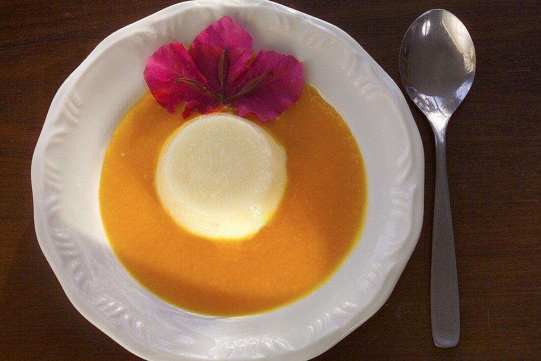 Panna cotta with passion fruit sauce