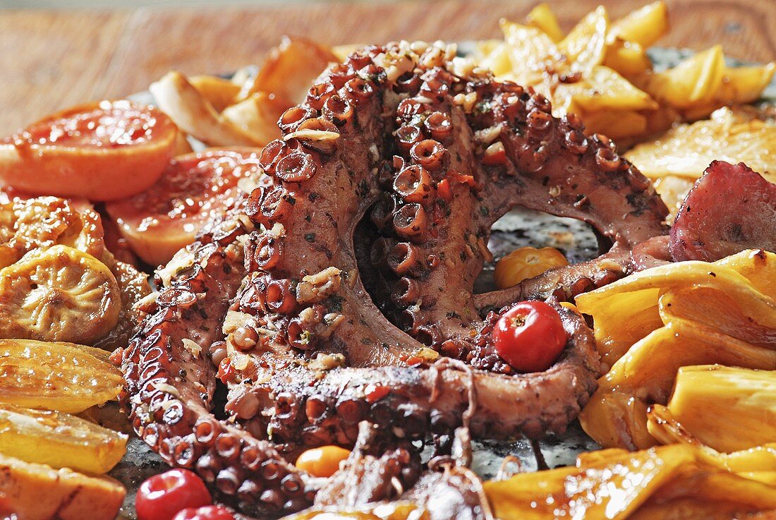 Oktopus mit Obst