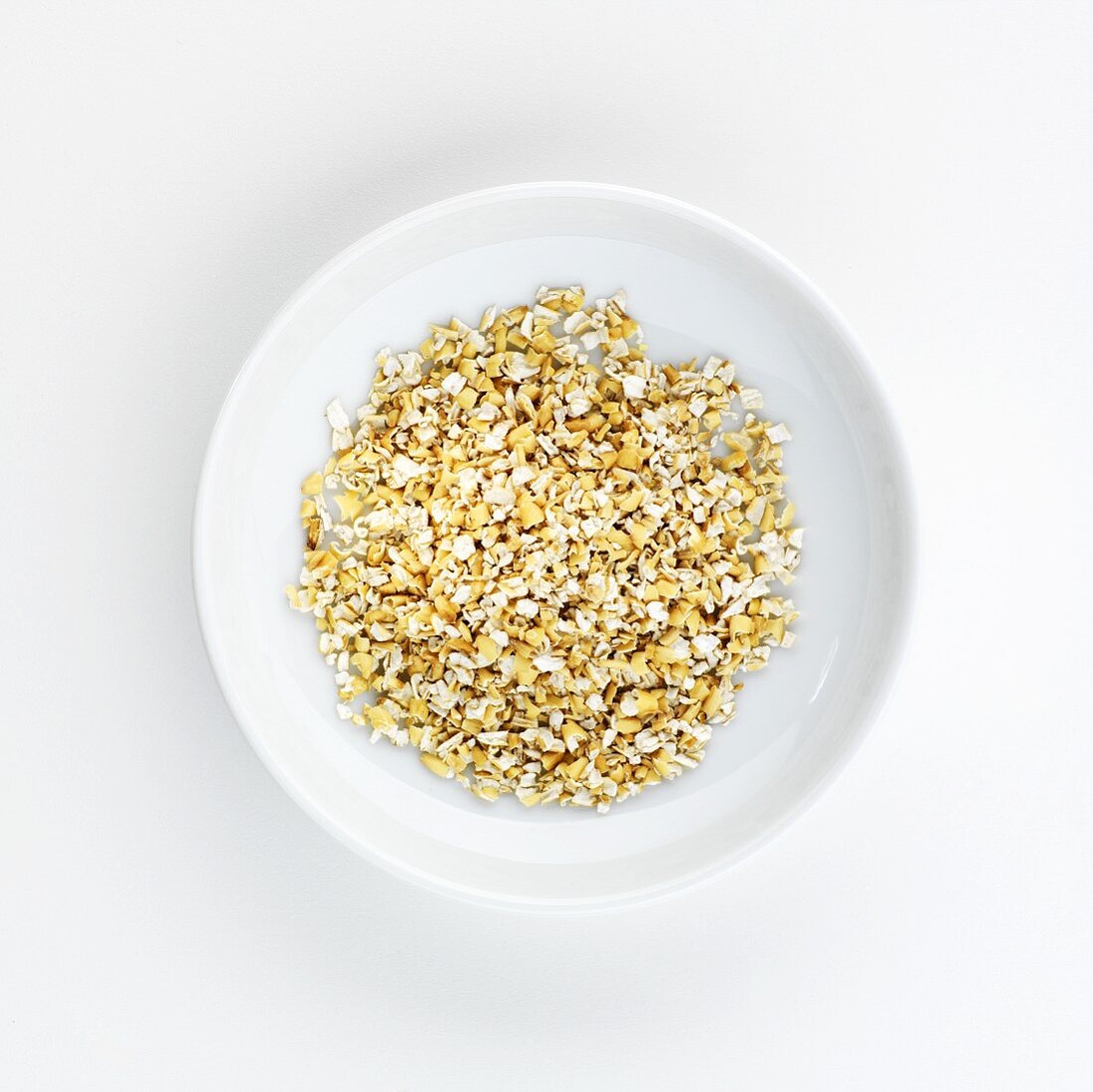 Wheat bran on a plate, seen from above