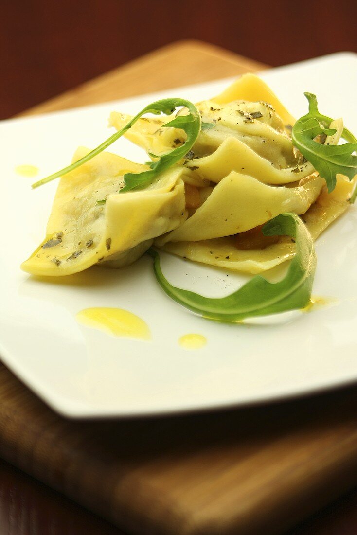 Pumpkin ravioli with rocket