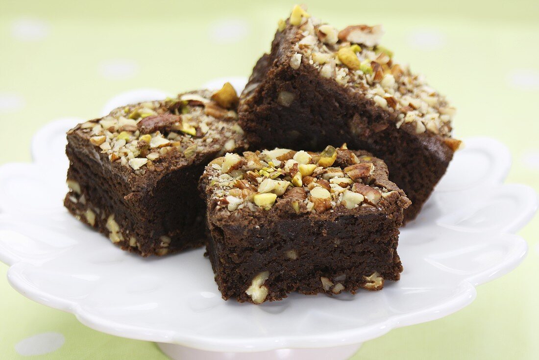 Chocolate brownies with chopped nuts