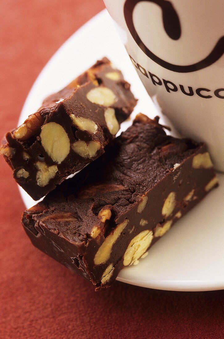 Chocolate nut slices for coffee