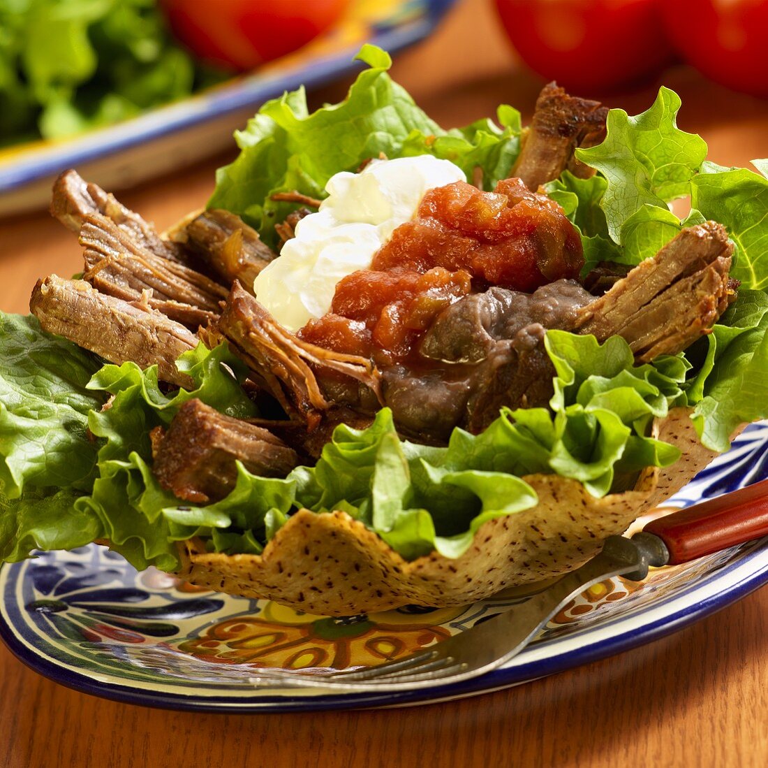 Roast Beef Tostada with Salsa and Sour Cream
