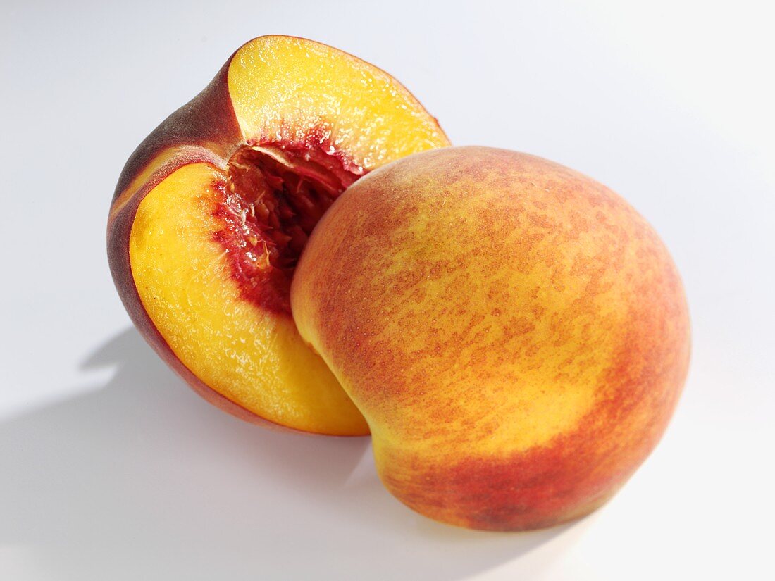 A halved peach