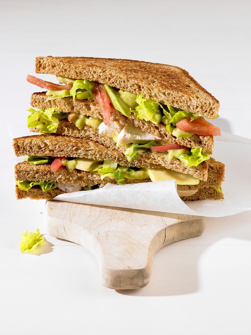A chicken and avocado sandwich