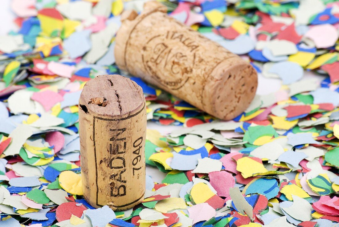Wine corks on confetti