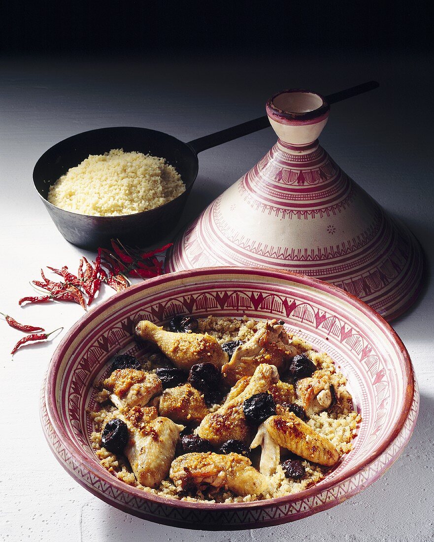 Chicken tajine with prunes and couscous