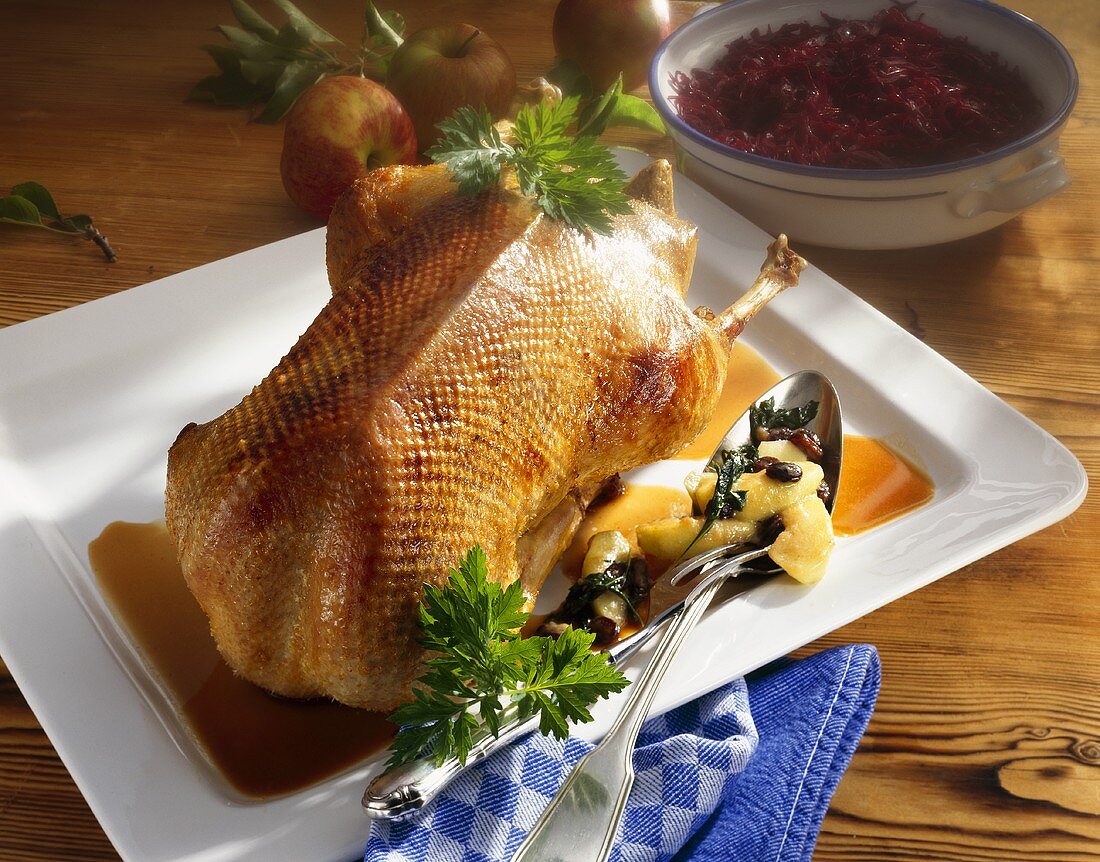 Goose with an apricot filling and red cabbage