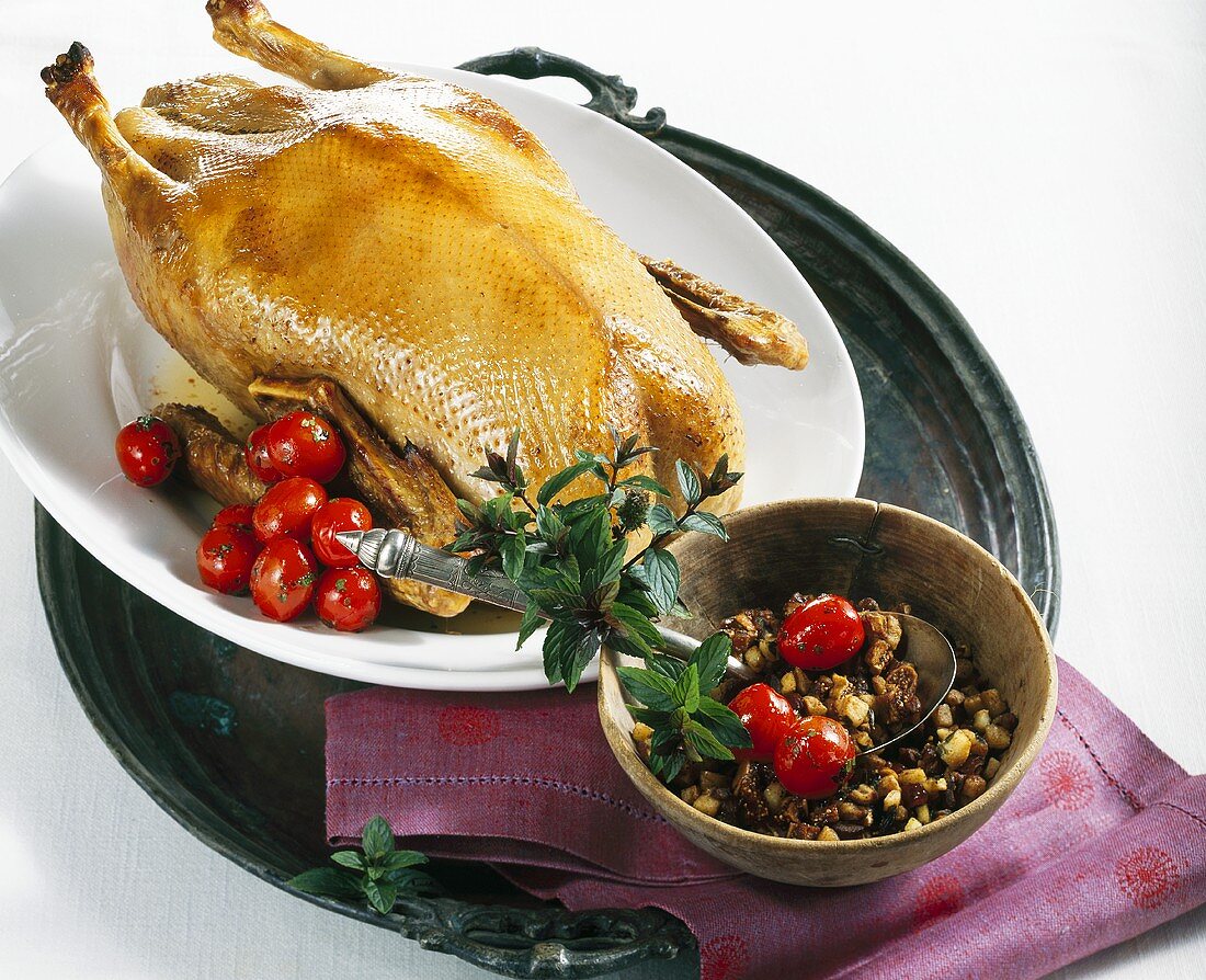 Goose with dried fruit and mint