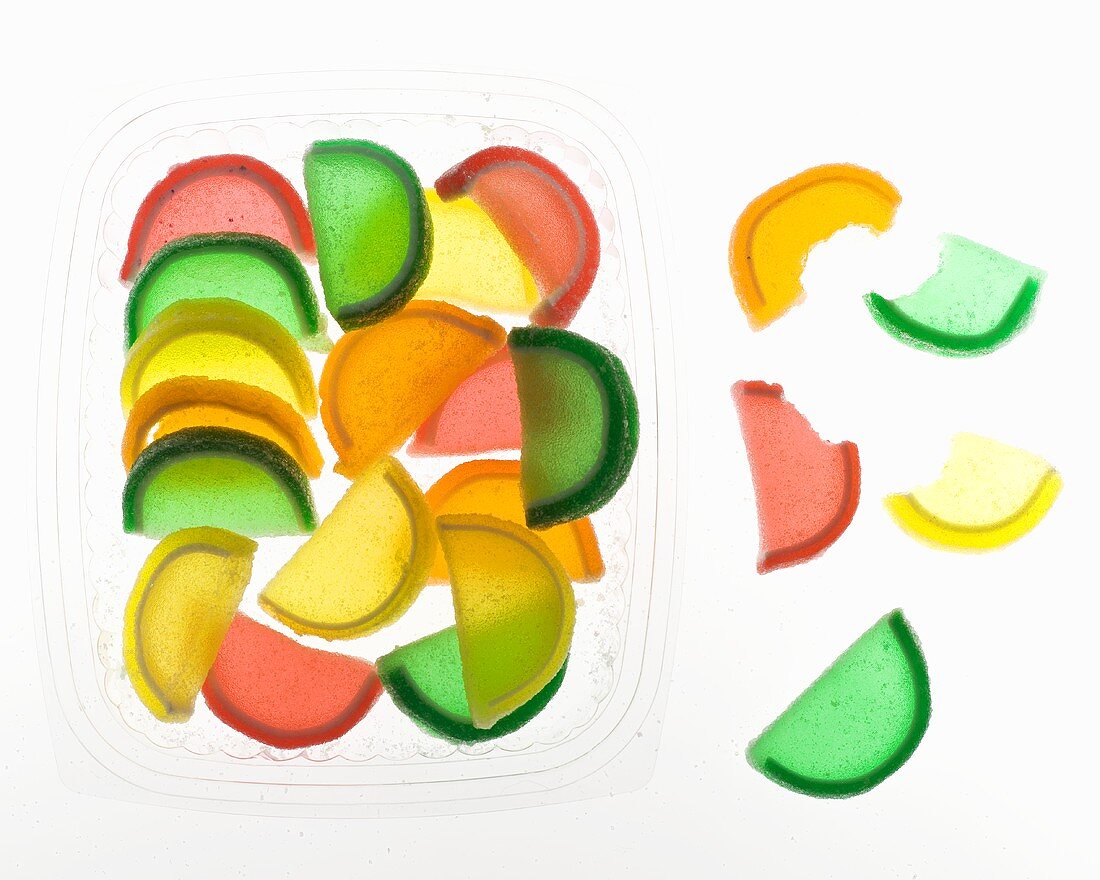 Jelly Fruit Slice Candies on White