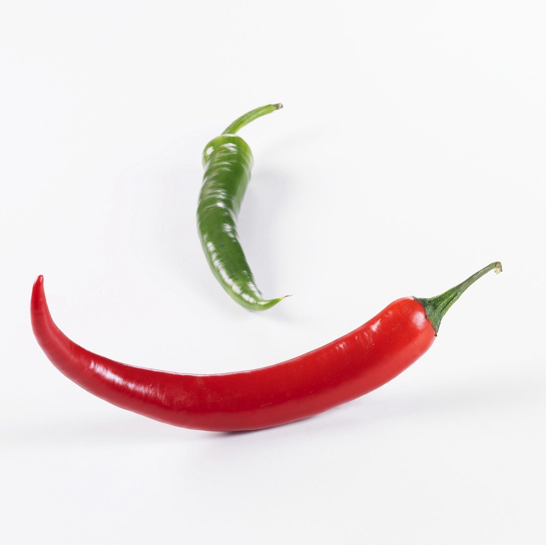 One red and one green chilli