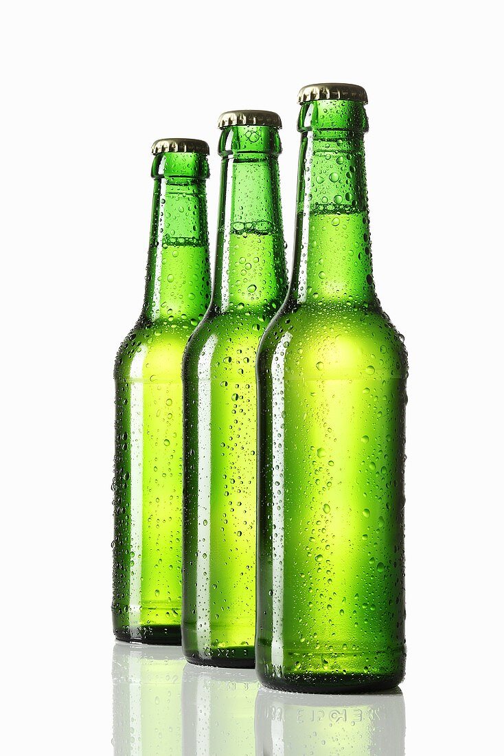 Three green bottles of beer