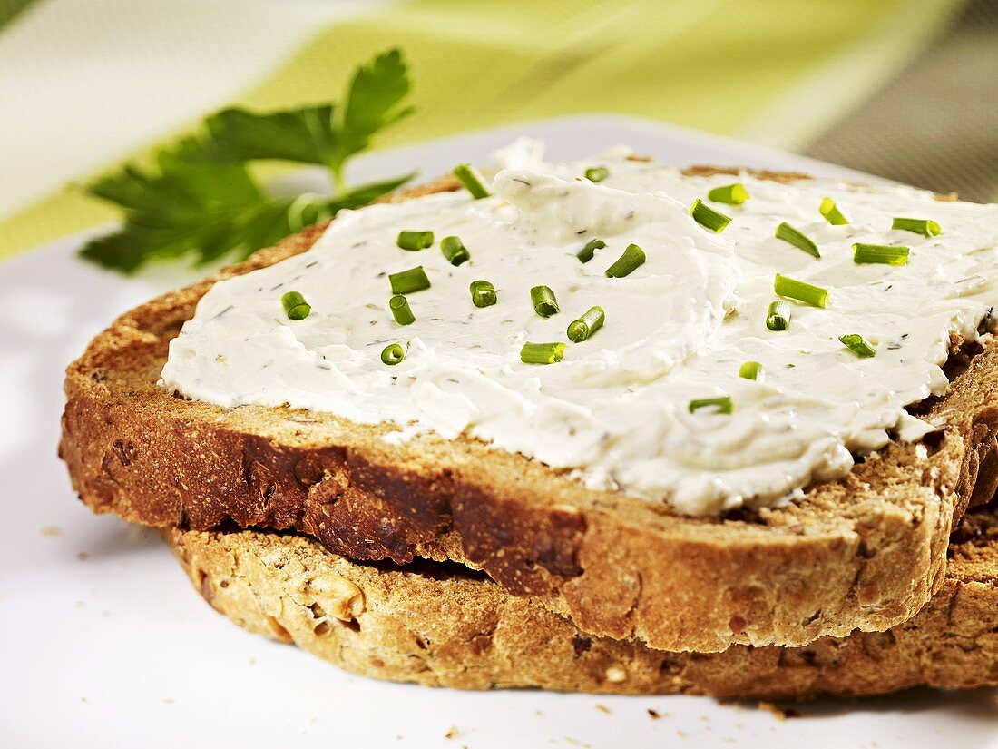 Cream cheese and chives on toast