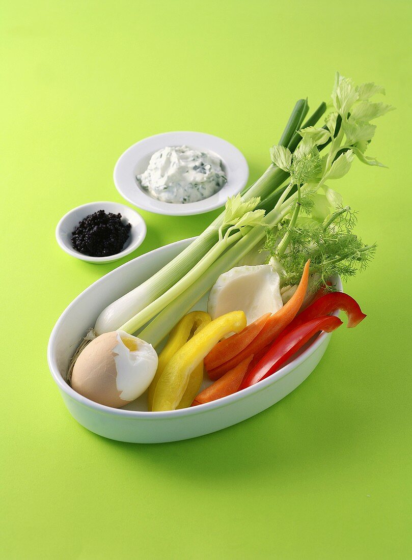 Crudités with caviar dip