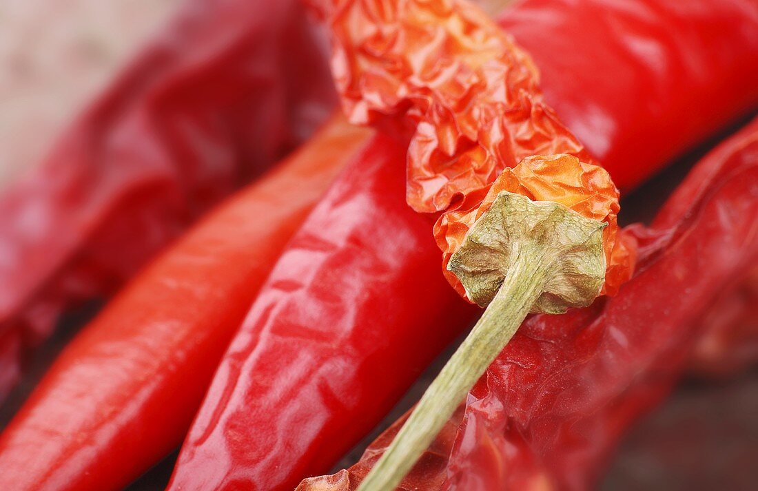 Dried red chillies (close-up)