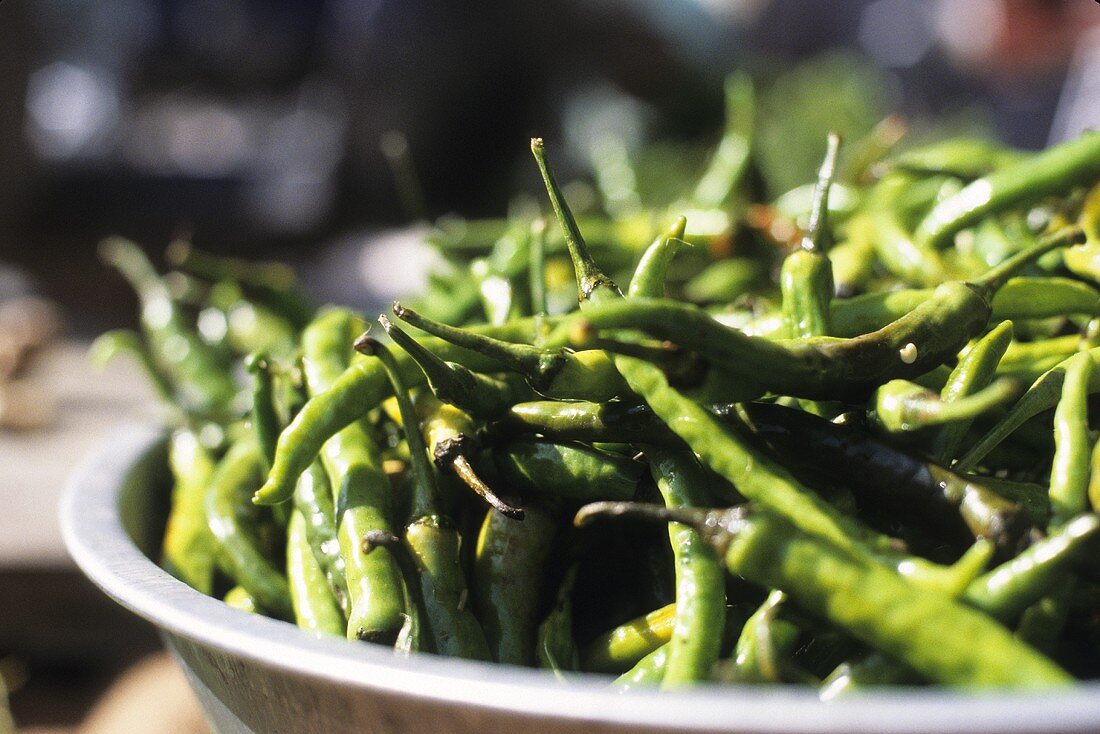 Green Chili Peppers at Market