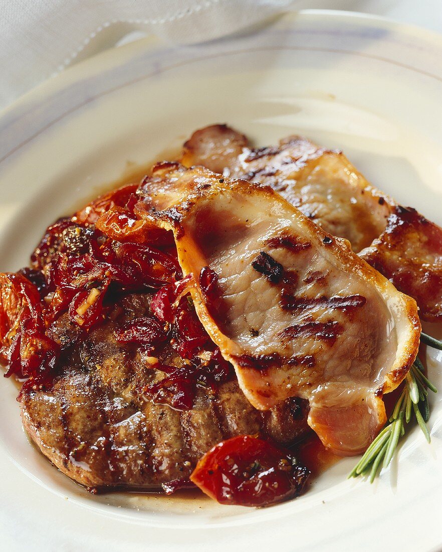 Grilled veal liver with bacon