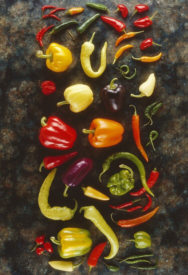 Various peppers and chilli peppers