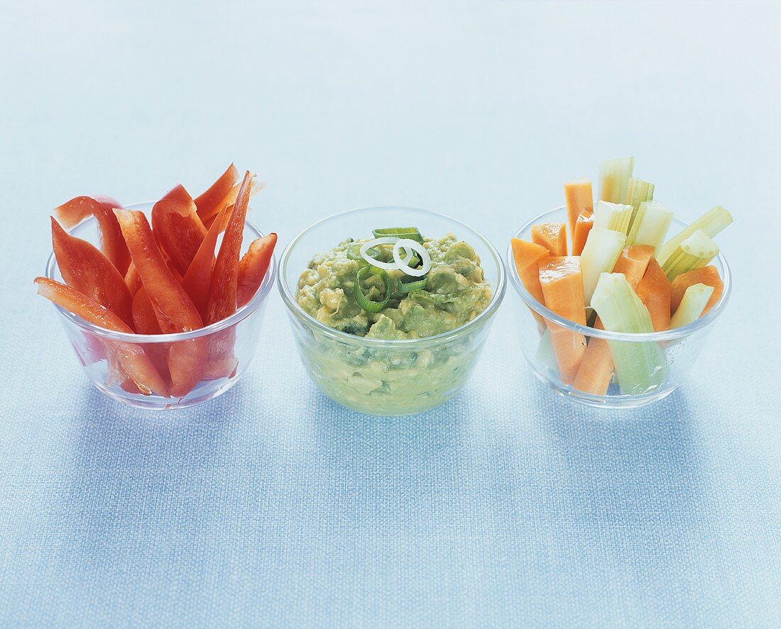 Vegetable sticks with guacamole