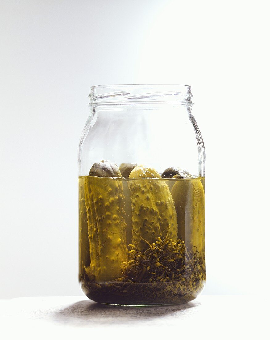 Pickled gherkins in jar