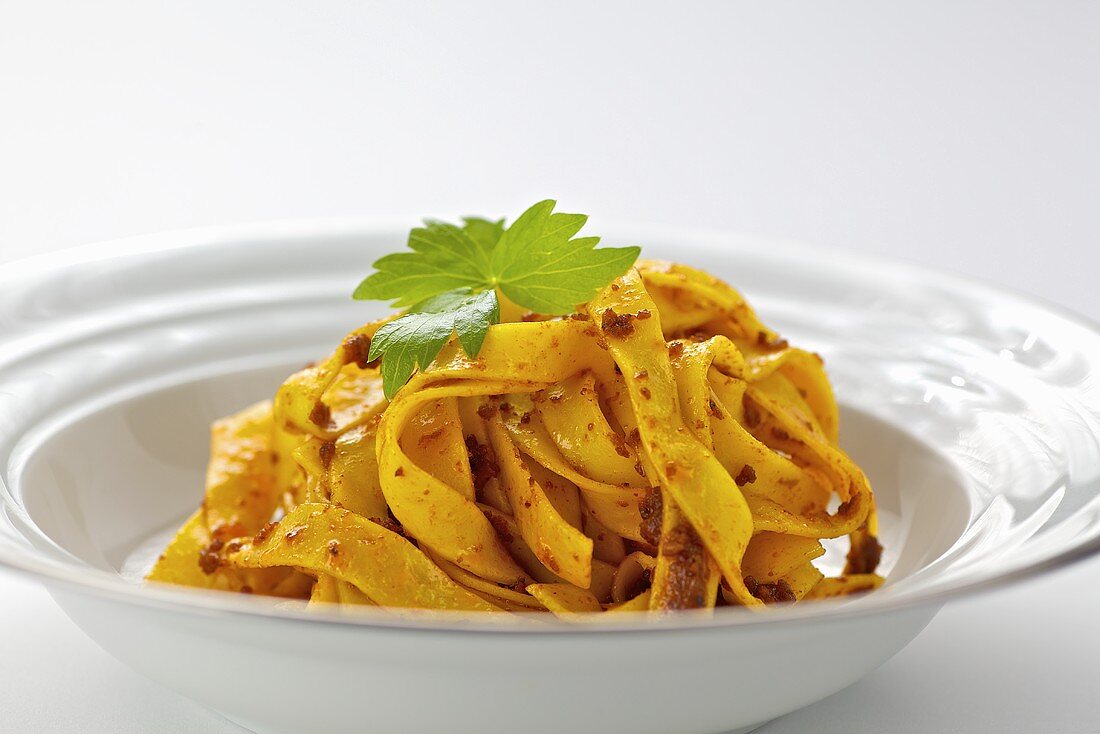 Ribbon pasta with bolognese sauce