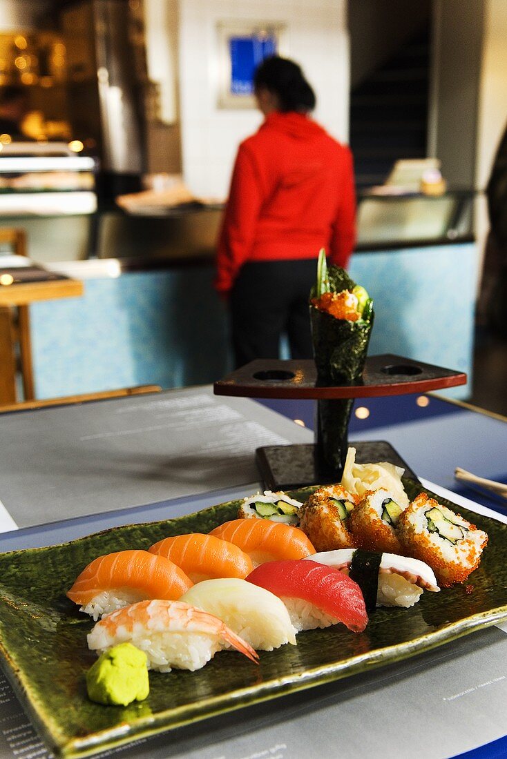 Sushi platter in a restaurant