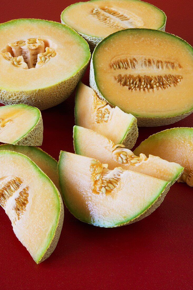 Halved and Sliced Cantaloupe