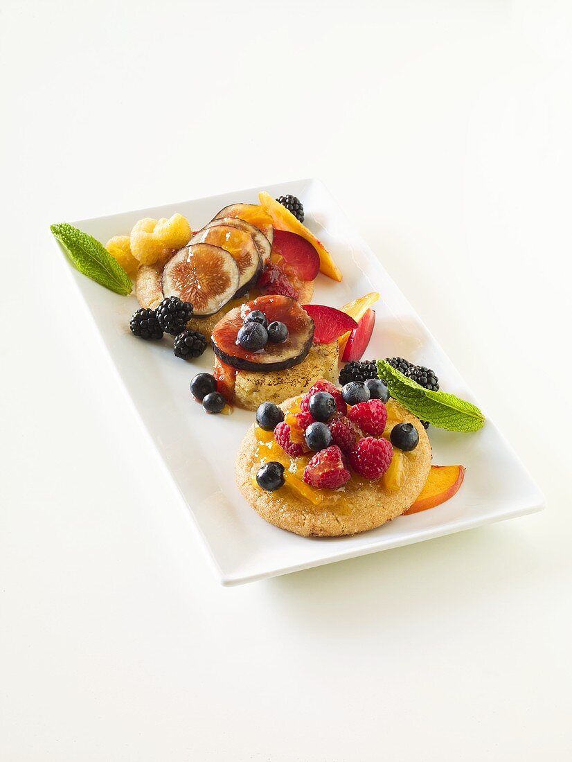 Cookies Topped with Fresh Fruit and Honey