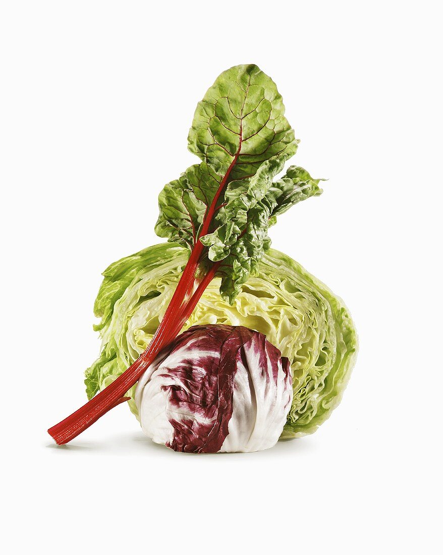 Three Types of Leaf Vegetables on a White Background