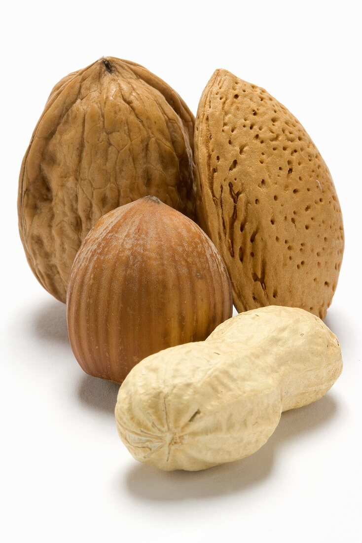 Peanut, hazelnut, walnut and almond (close-up)